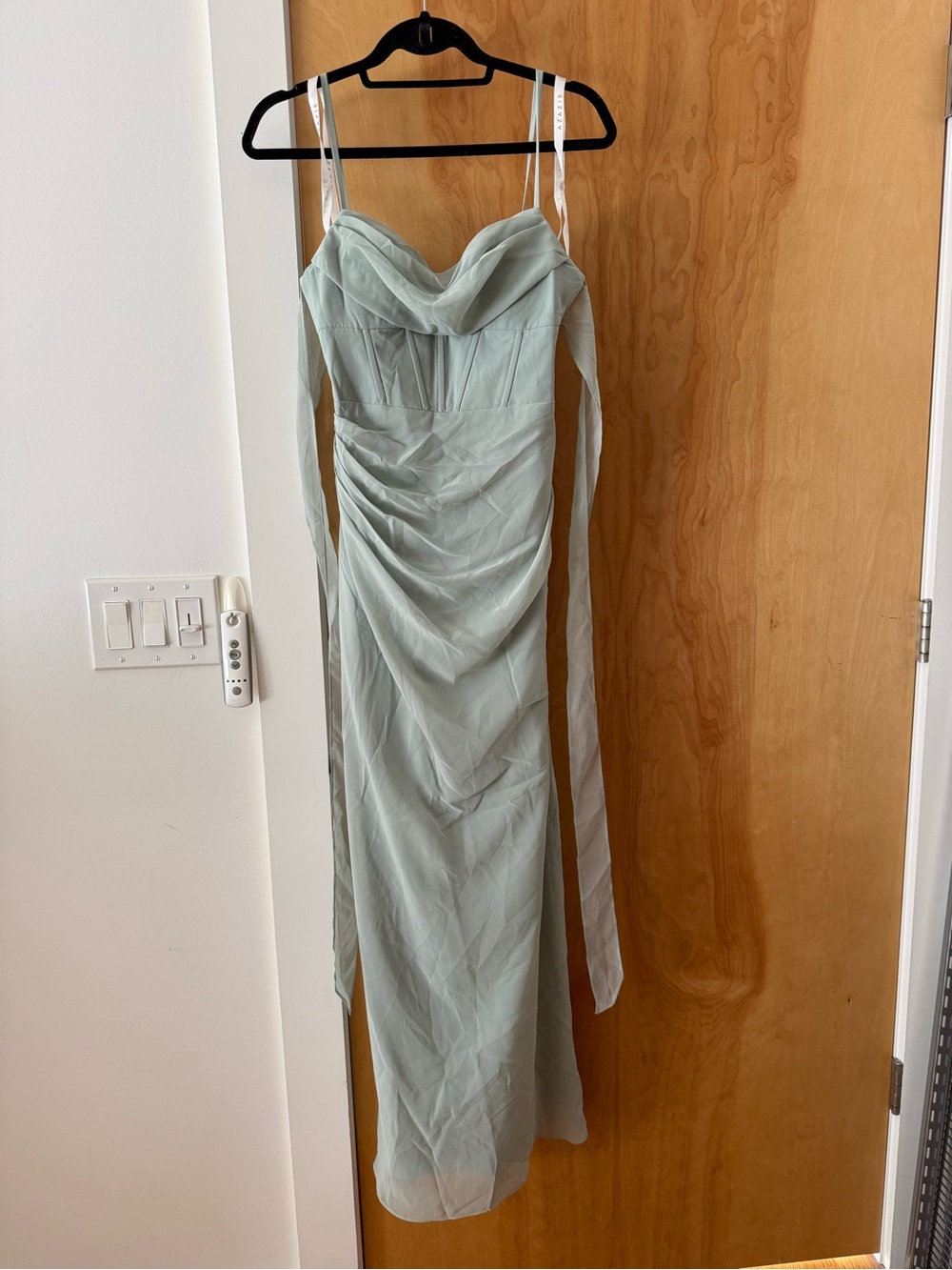 Azazie Sage Green Maxi Dress with Draped Bodice